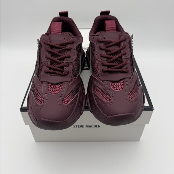 Steve Madden Rhinestone Chunky Sneakers – Burgundy Crystal Embellished Platform - Picture 2 of 6